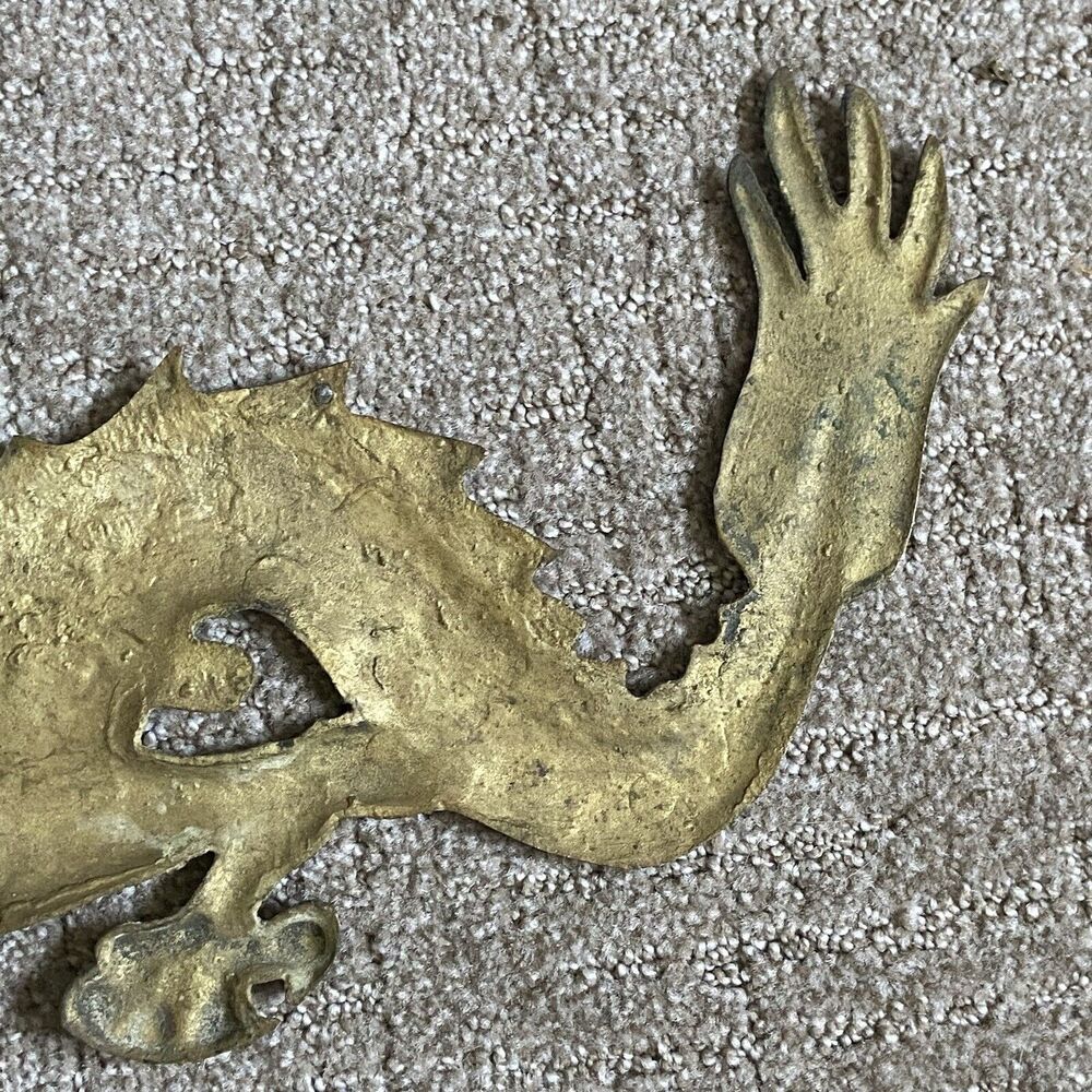 Vintage Brass Wall Hanging Dragon Figure 7”22” Long mid centry modern - Picture 9 of 11